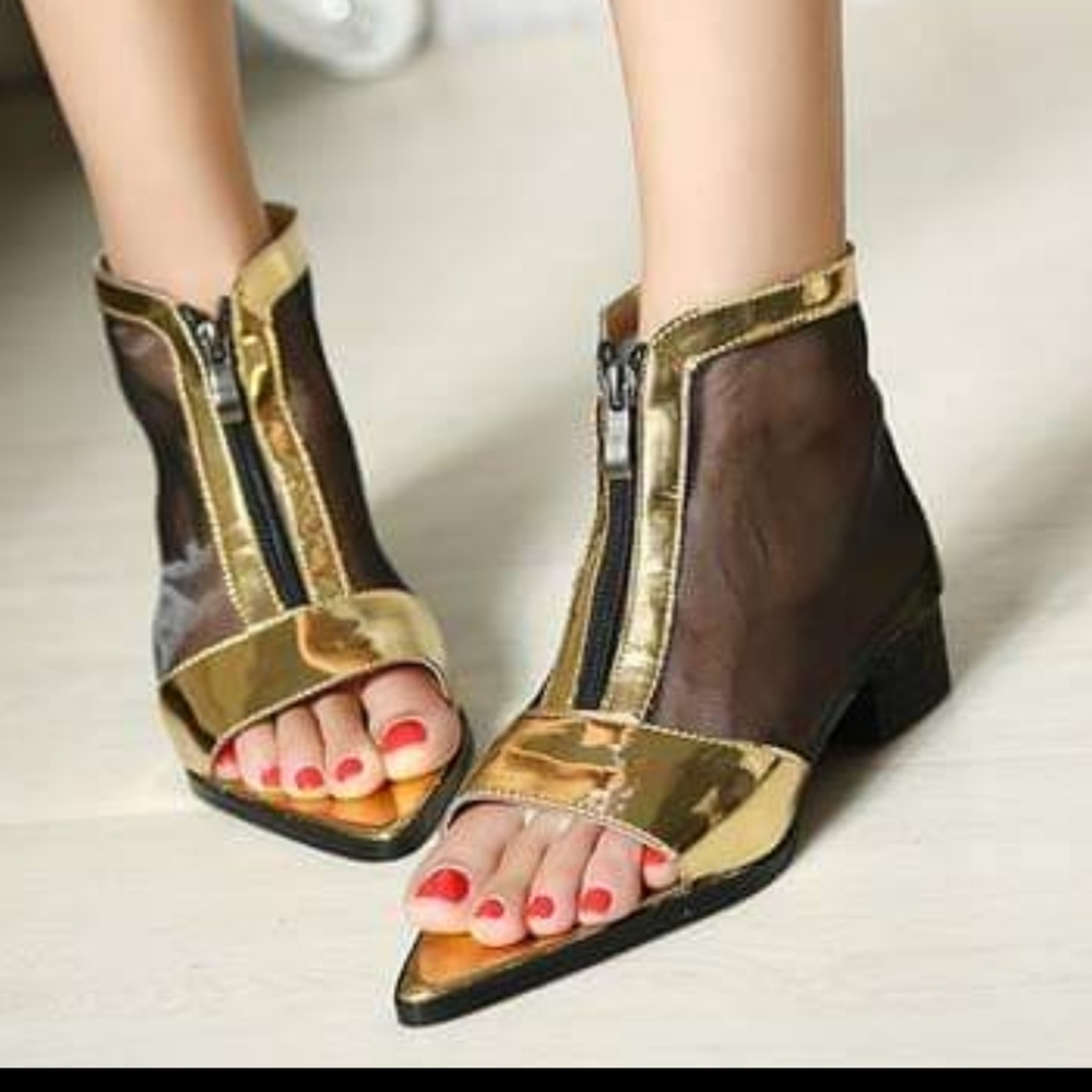 Black/Gold Zip up mesh sandals